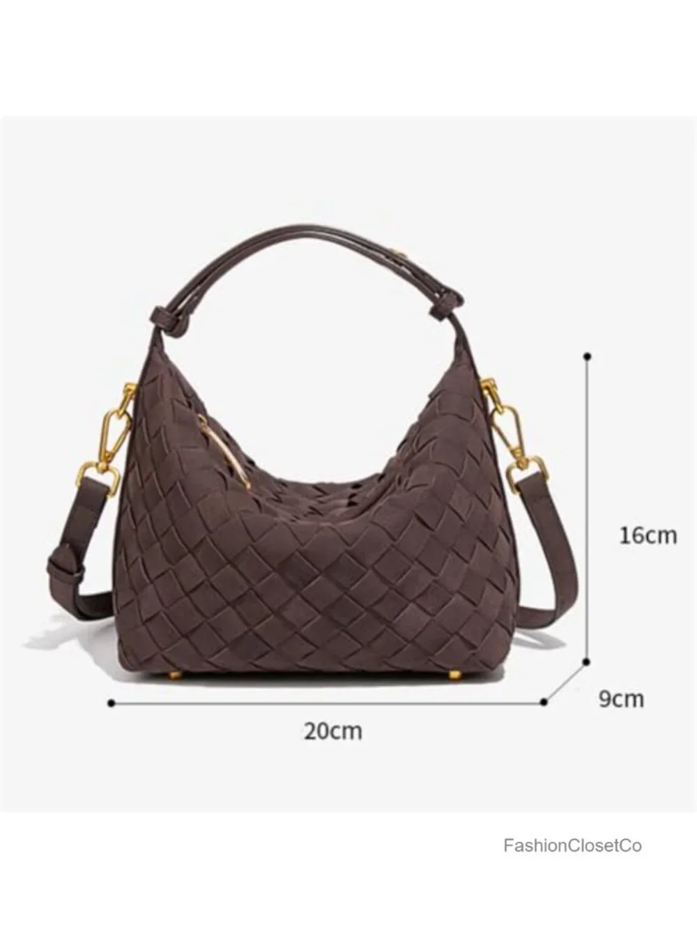Faux Suede Woven Hobo Tote Bag Shoulder Crossbody Handbag